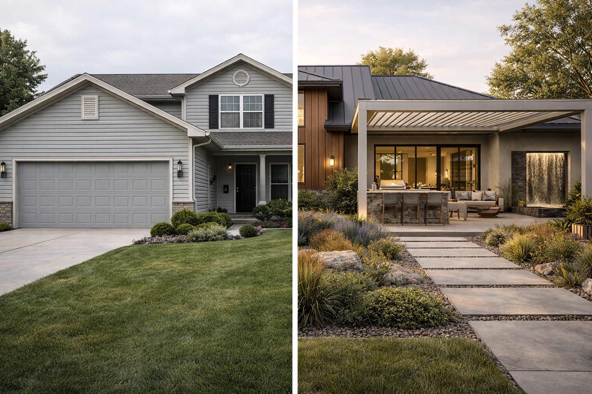 Advanced exterior remodeling rainscreen installation with vertical vapor ventilation cavities.