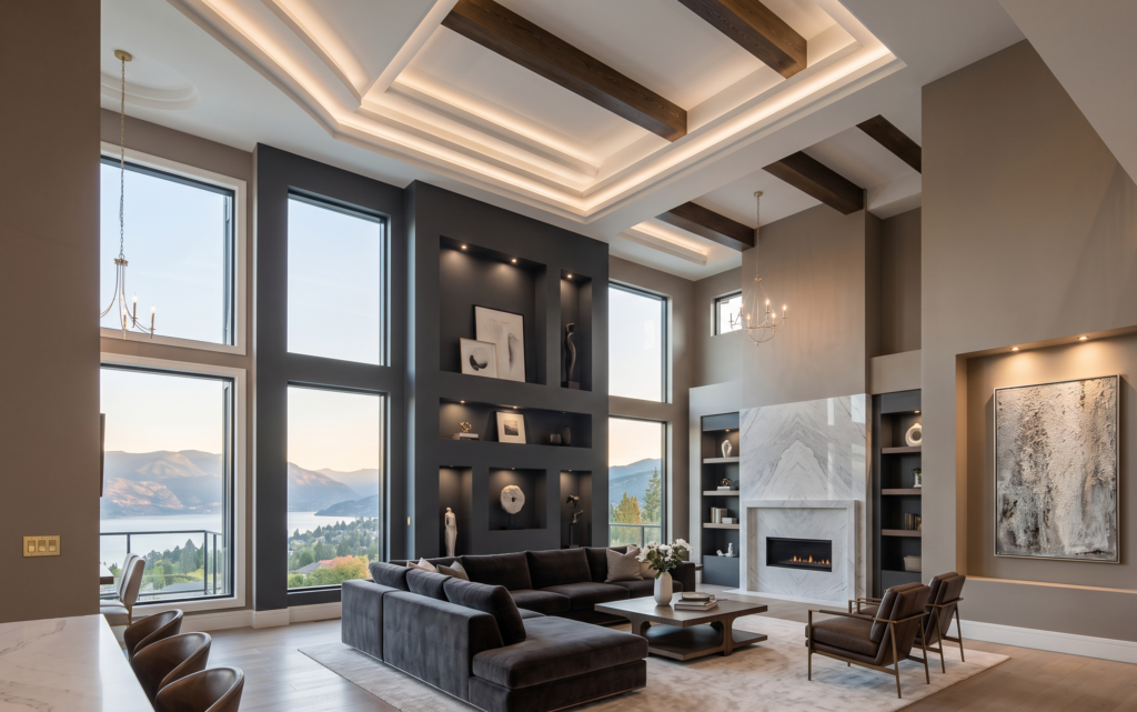 Premium custom painting and drywall services showcasing a flawless Level 5 smooth wall finish in a luxury open home.